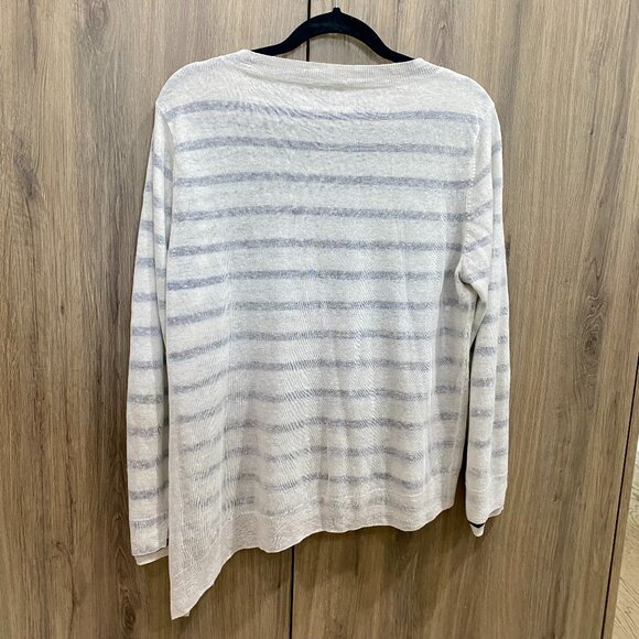 Eileen Fisher Linen Blend Layered Asymmetrical Hem Striped Sweater - Picture 5 of 9
